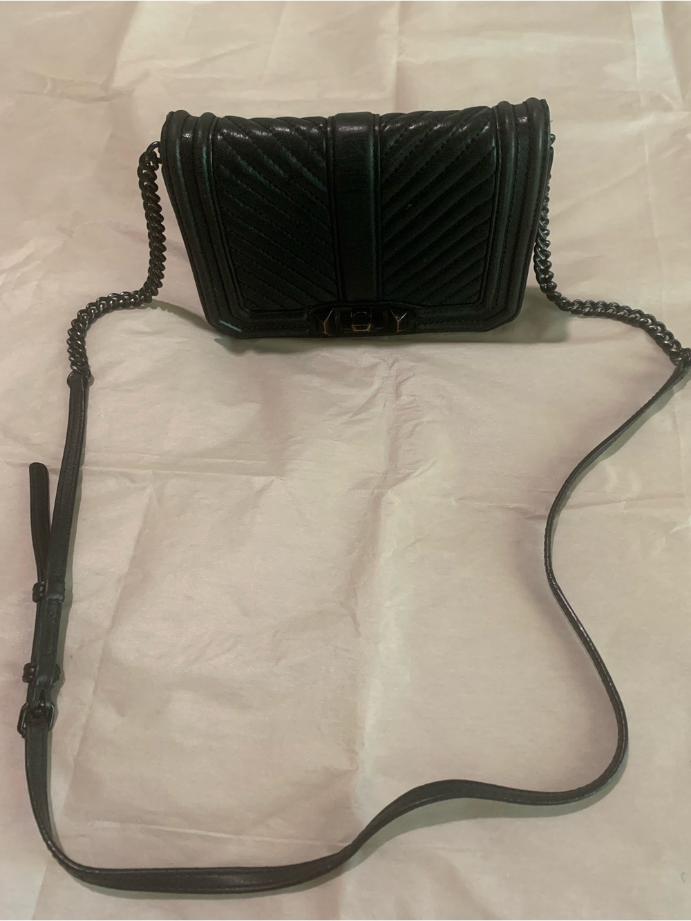 Rebecca Minkoff Black Love Quilted Leather Crossbody with Chain Strap